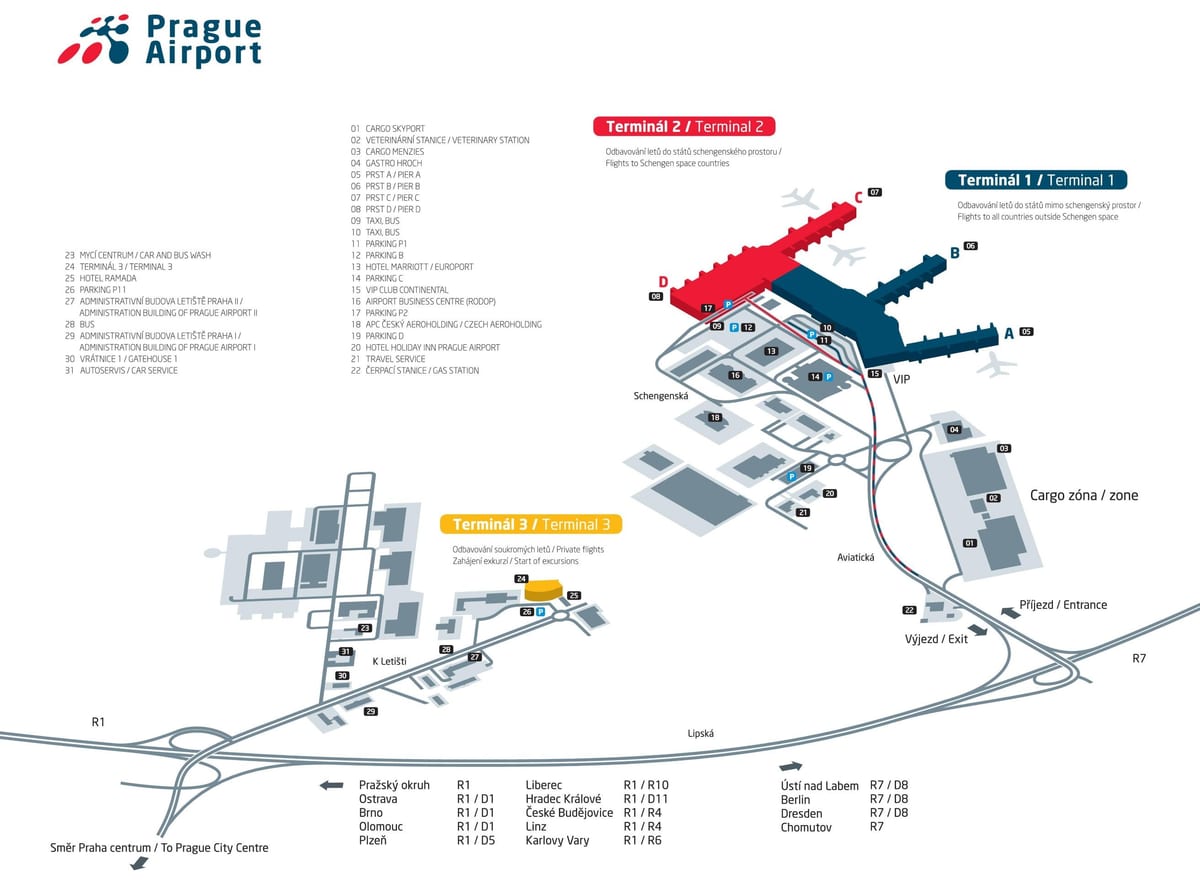 praga aeroporto terminal mappa