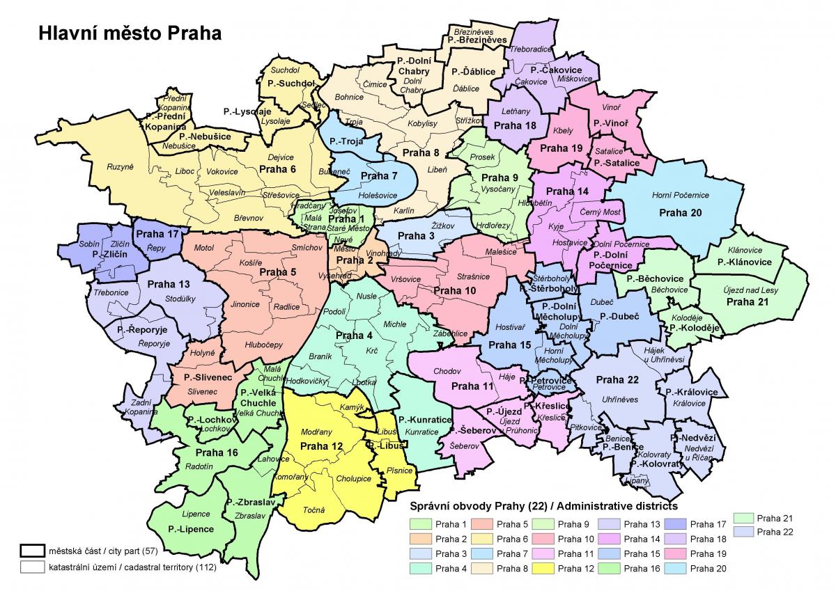 praga, mappa della città, distretti