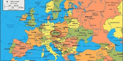 Mappa dell'europa che mostra praga